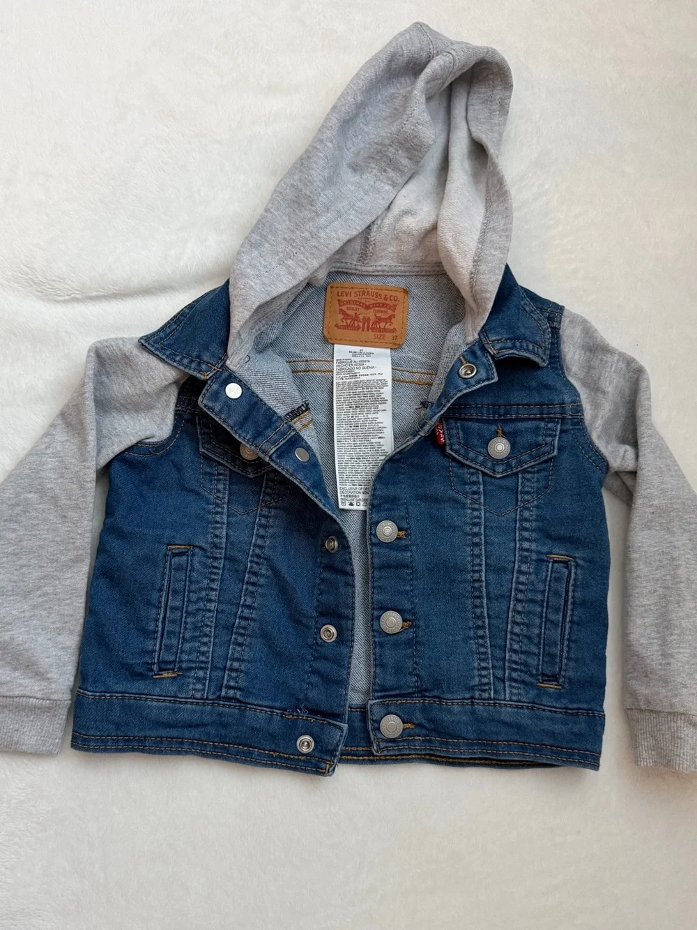 Levi's Blue Denim Jacket with Grey Hood and sleeves